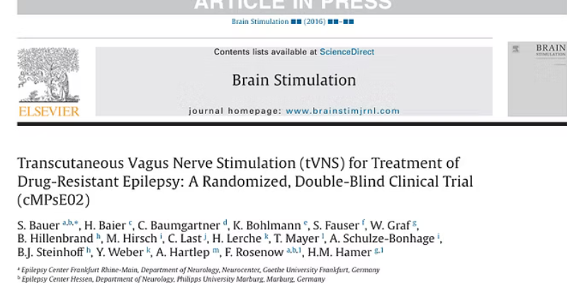 Okładka publikacji: Transcutaneous Vagus Nerve Stimulation (tVNS) for Treatment of Drug-Resistant Epilepsy: A Randomized Double-Blind Clinical Trial