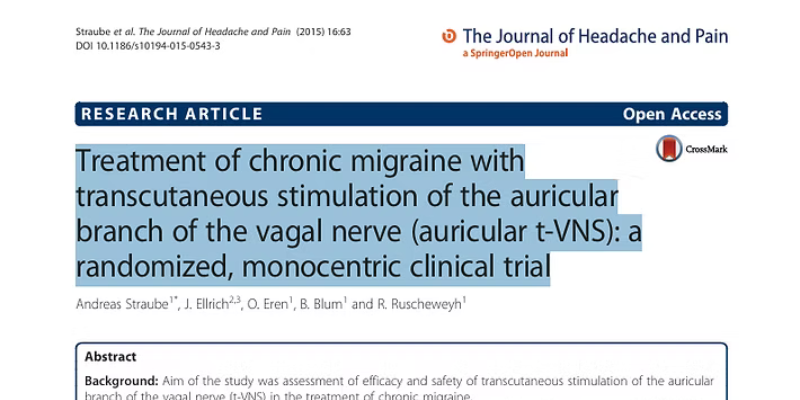 Okładka publikacji: Treatment of Chronic Migraine with Transcutaneous Stimulation of the Auricular Branch of the Vagus Nerve